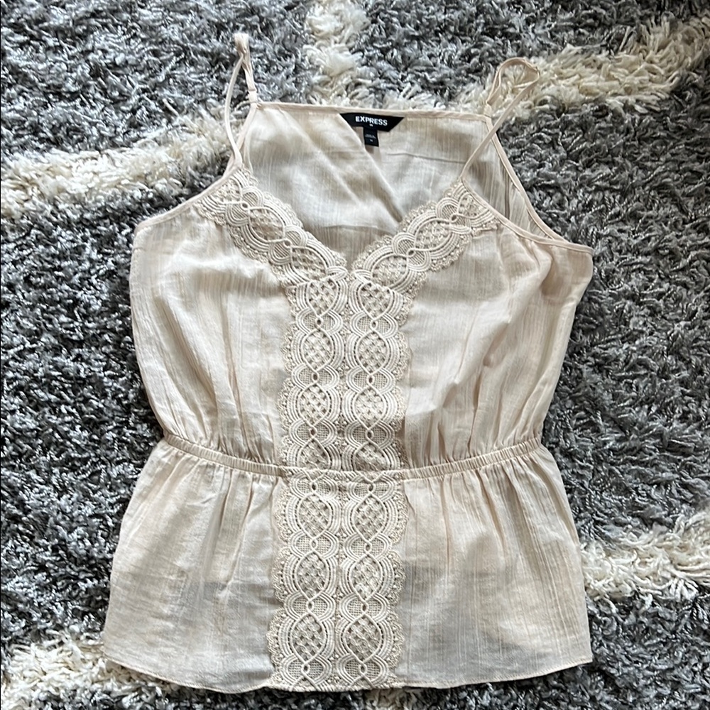 Express Cream Smocked Camisole Top
